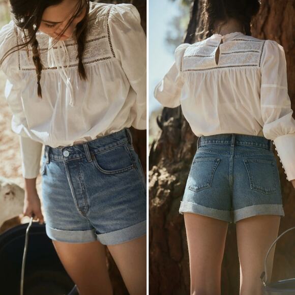 Reformation Jeans Shorts 27 Blue Charlie Cuffed Cutoff High Rise Ponce Wash